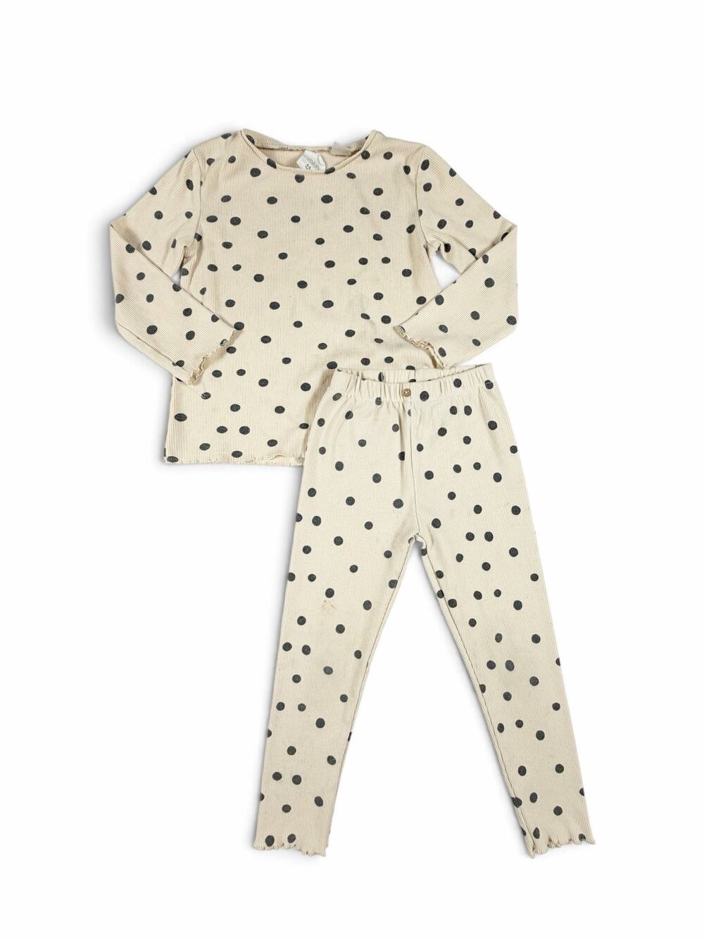 Zara Ribbed Polka Dot Long Sleeve Legging Set Cream 4-5 Years